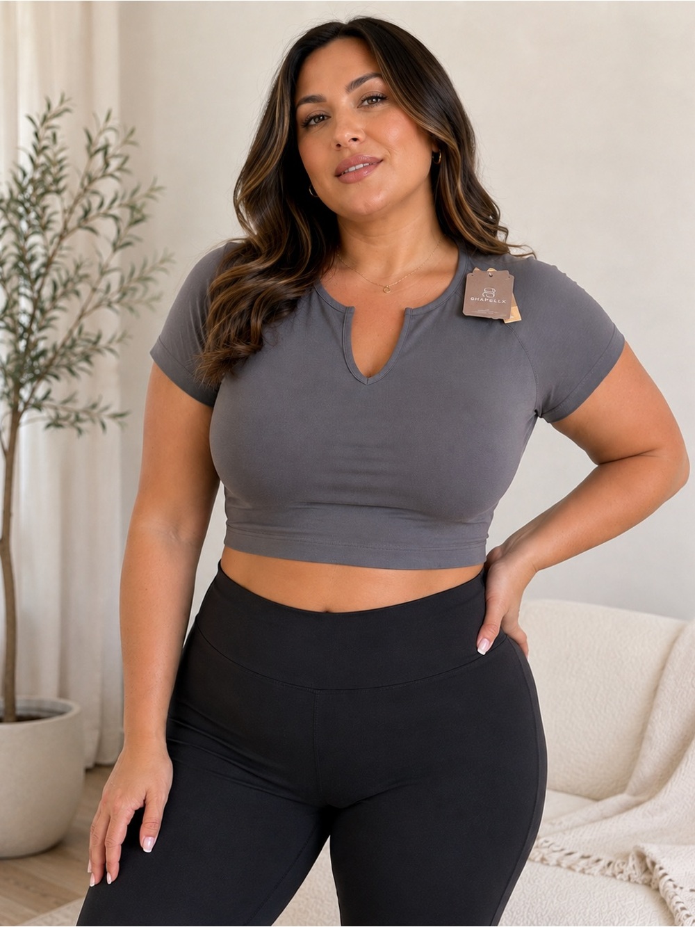 ✨ Shapellx Grey Seamless Split-Neck Crop Top — XXL / 2X NWT ✨